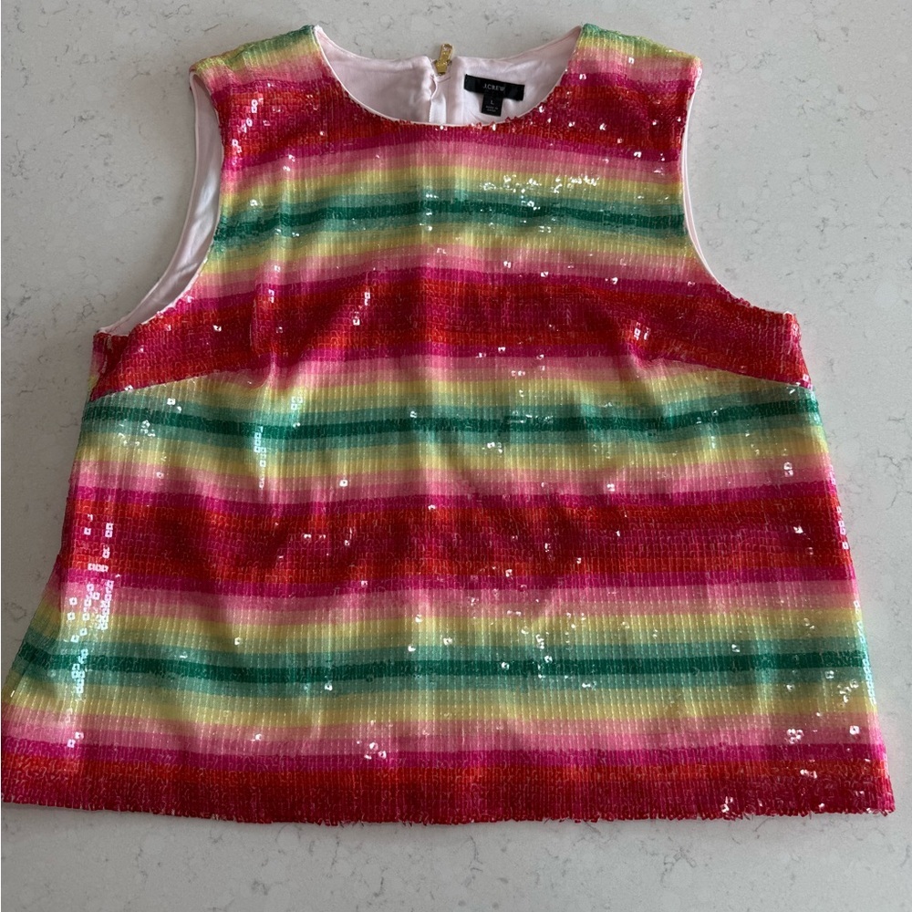 J. Crew Multicolor Sequin Stripe Tank Top - Pink, Green, Yellow